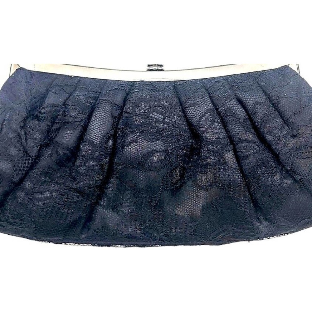 Black Lace Evening Clutch Purse Shoulder Bag Rhinestone Closure Chain Strap - Picture 3 of 7
